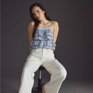 Anthropologie Magali Pascal Layered Ruffle Tank Blue/White Size Medium NWT